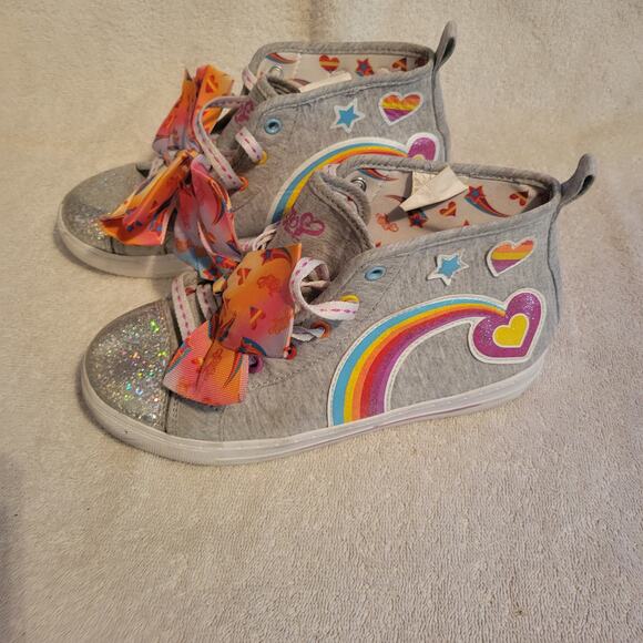 Jojo Siwa Grey Rainbow Ribbon Shoes High Top Sneakers Shoes Youth Size 4 - Picture 3 of 8